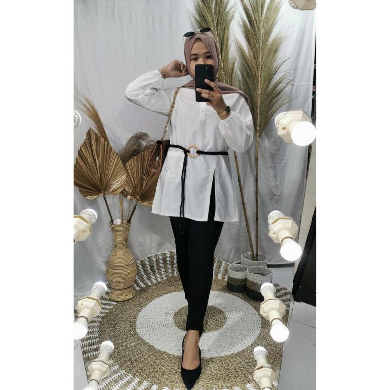 FWG - TUNIK OLIVE LONG / TUNIK KOTAK PANJANG / GAMIS / HIJAB WANITA