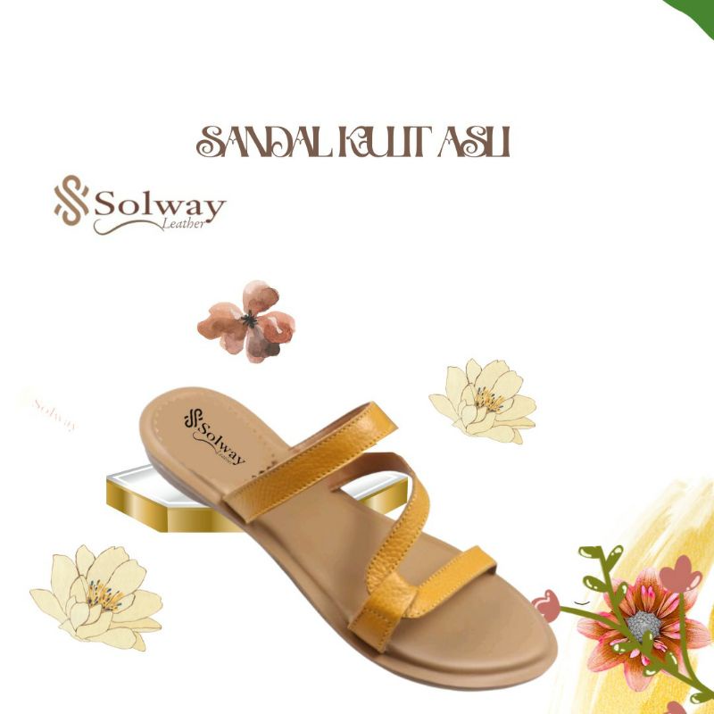 sandal kulit asli wanita tali simple style SW003 Solway