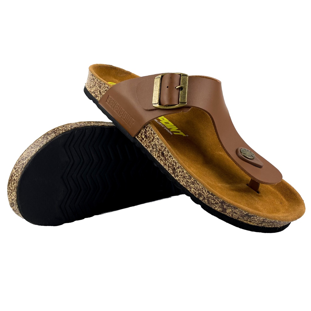 Sandal Pria Casual Original Sevenpoint Sendal Jepit Gesper Cowok  Kasual Formal Kulit Sole Puyuh Kekinian Model Birken