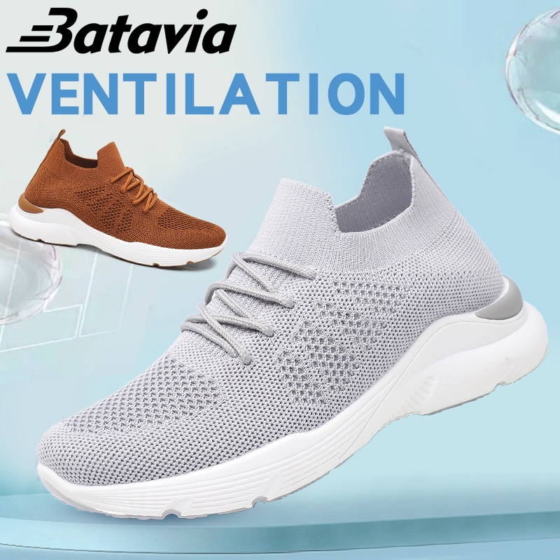 （COD）Batavia Fashion Baru Sepatu Wanita Sneakers Bernapas Tipis Kasual Mesh Rajutan Sepatu Wanita Sepatu Lari A23