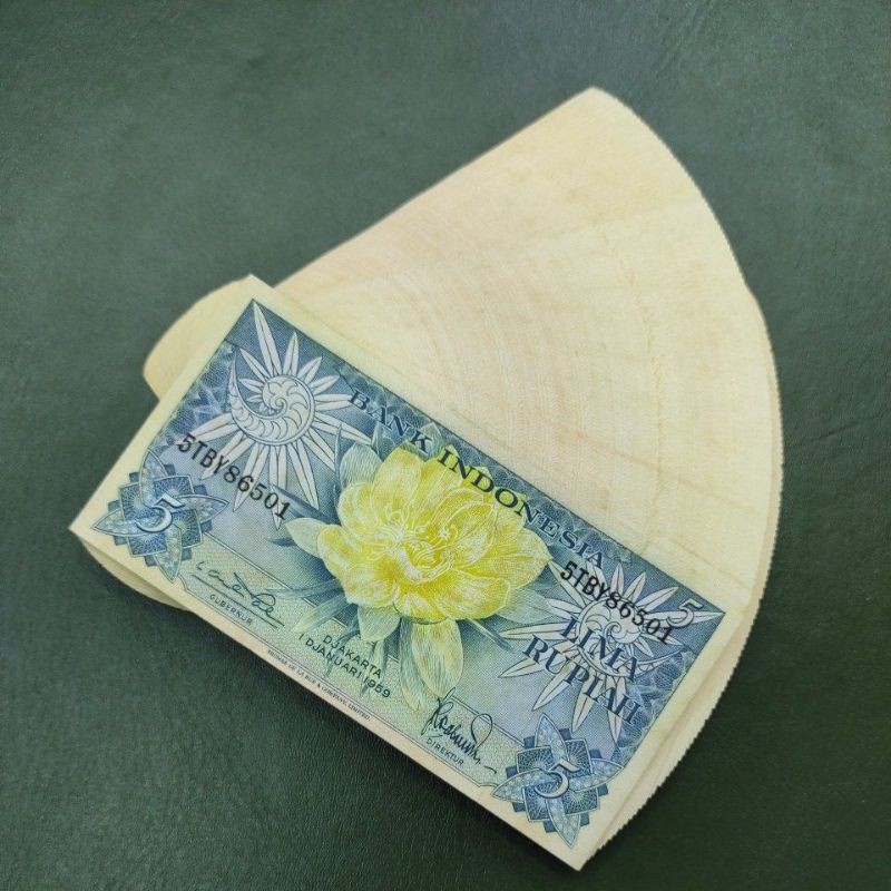 UANG KUNO INDO SERI BUNGA 5 RUPIAH 1 GEPOK TAHUN 1959