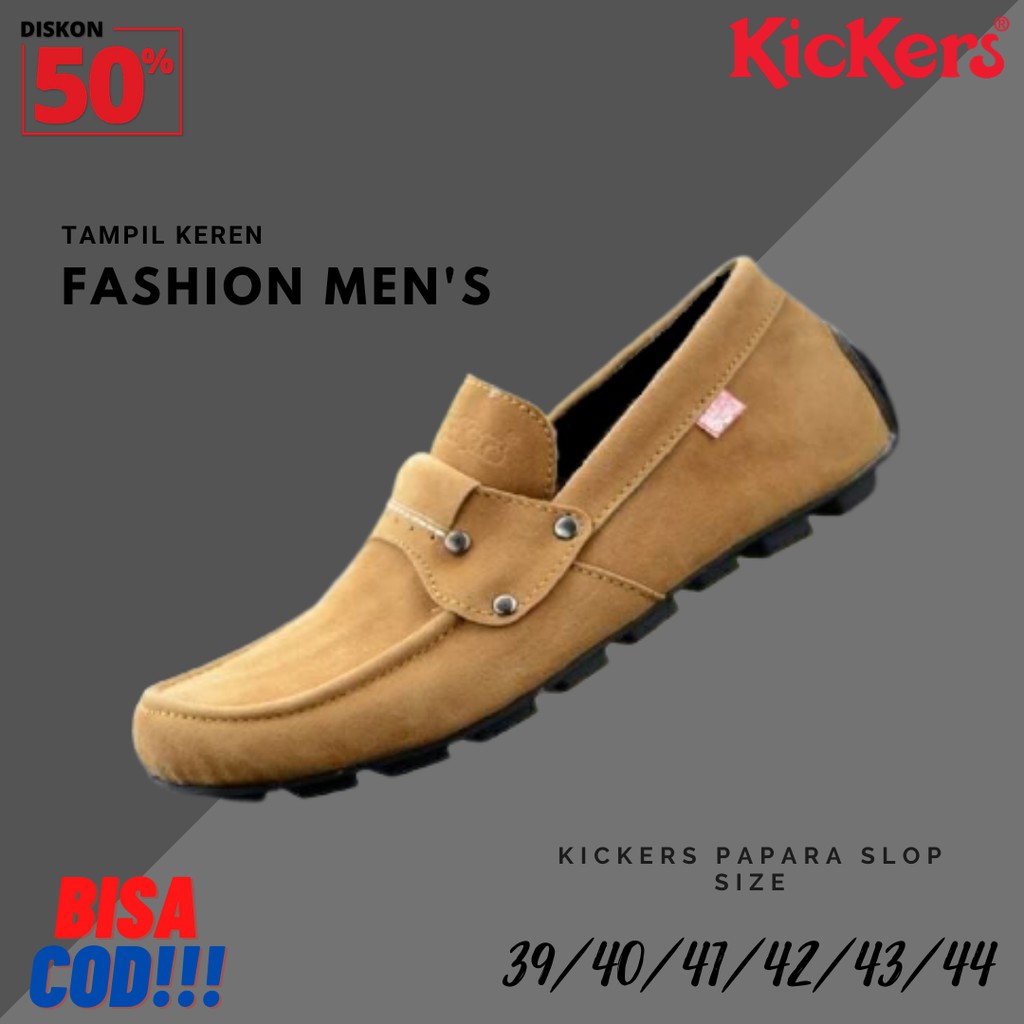 TERHITS Sepatu Pria Kickers Papara Knop TAN Mocasin Slop Kasual Formal Slipon Santai Kerja Keren