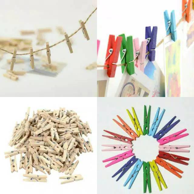 WOODEN CLIP WARNA/ JEPIT KAYU POLOS NATURAL / JEPIT FOTO KAYU / PENJEPIT