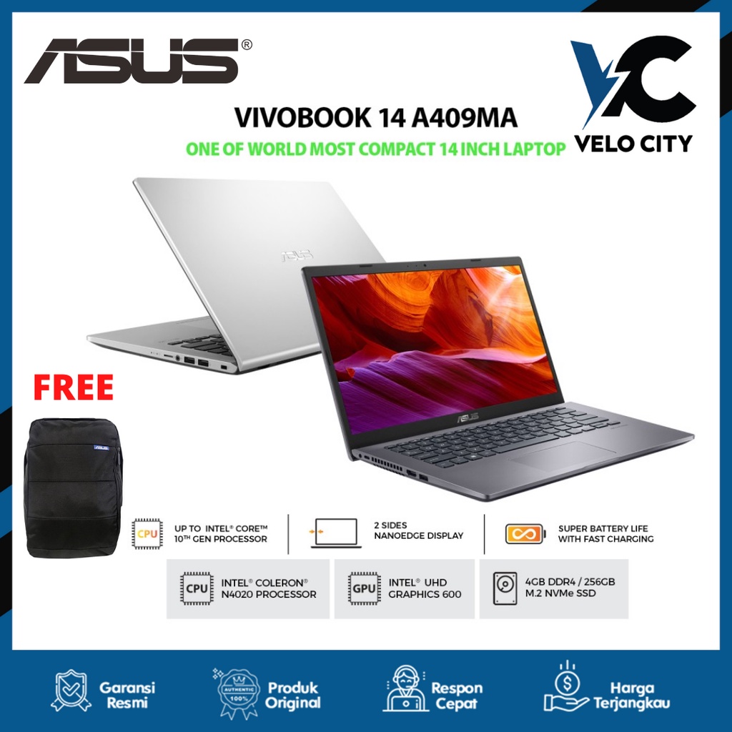 Asus Vivobook A409MA BV422TS N4020 4GB 256ssd Graphics 600 W10+OHS 14&quot; - Garansi Resmi