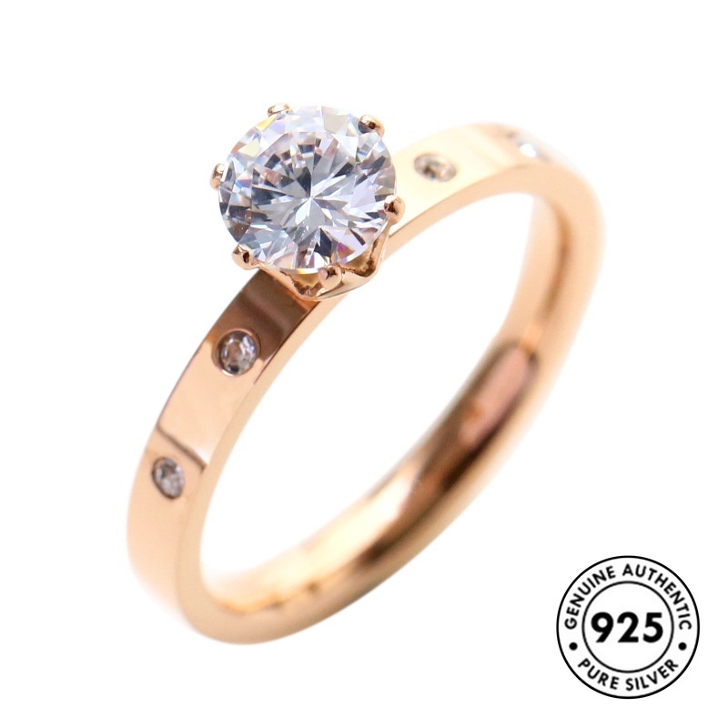 Cincin Berlian Inlaid Bahan S925 Silver Warna Rose Gold