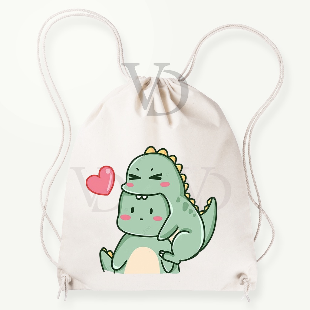 Tas Serut  kanvas / tas serut korea / tas lucu/ tas gendong kanvas / tas custom korea / tas motif Dinosaurus