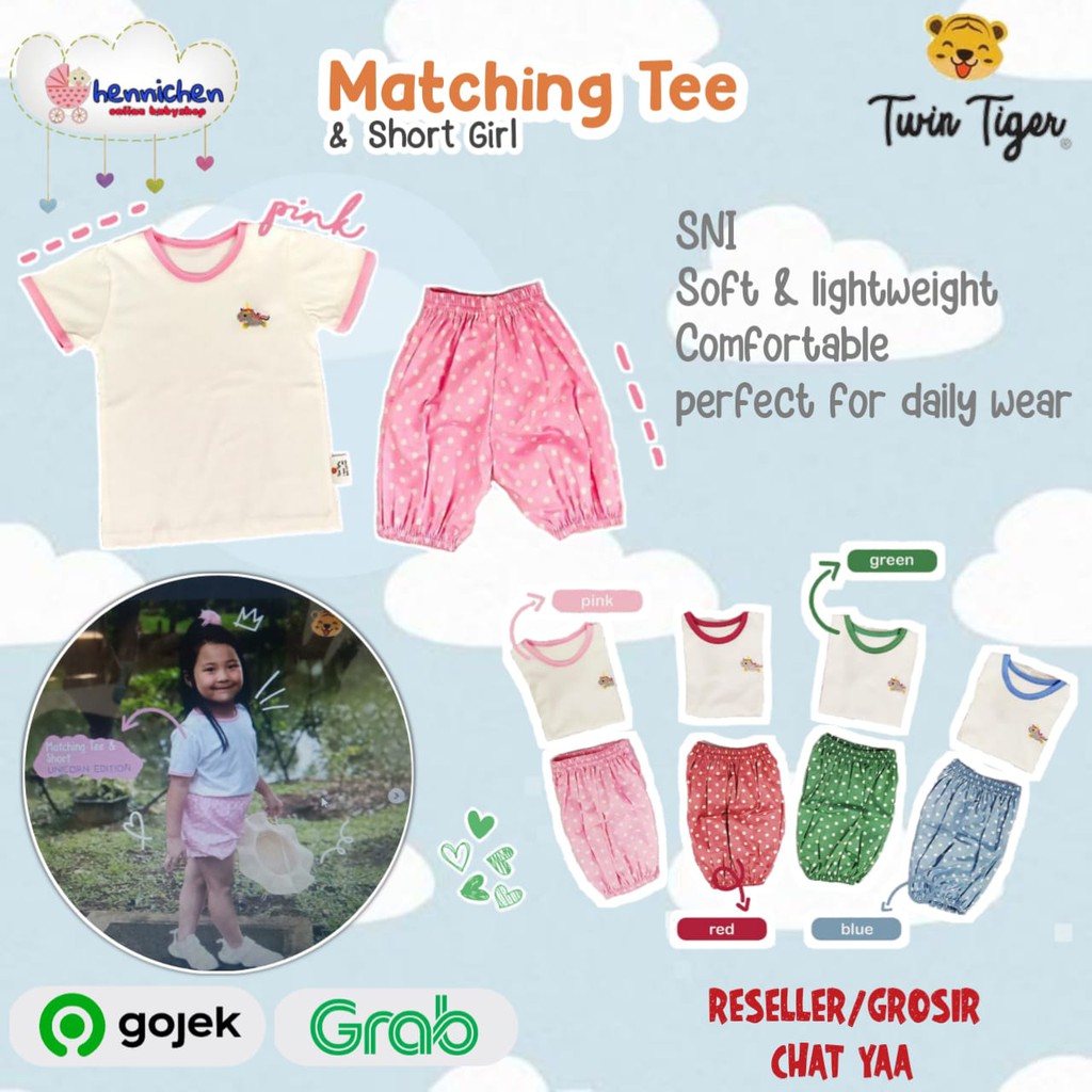 TWIN TIGER SETELAN POLKADOT ANAK MATCHING TEE &amp; SHORT BAJU BAYI 1-5 Tahun