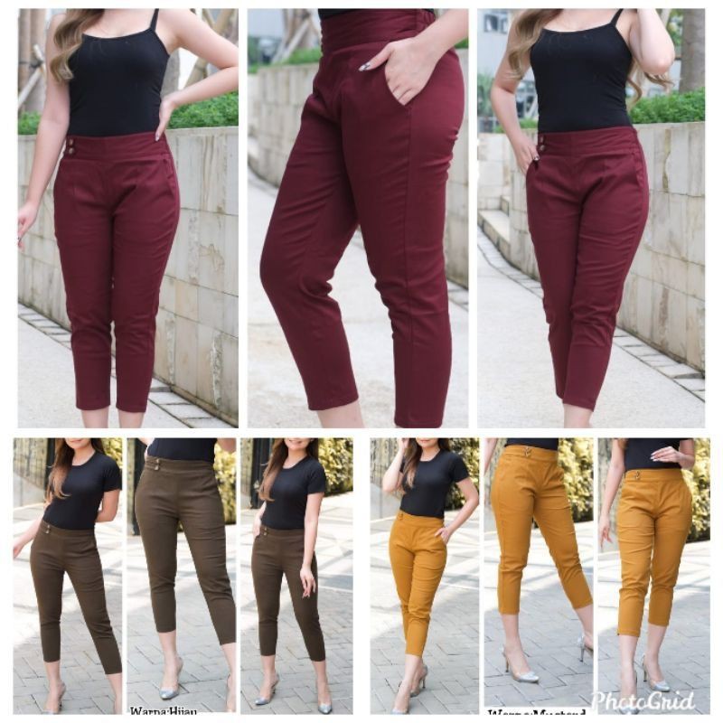 Celana Wanita 7per8 Side 2Button/Celana Panjang Import/Katun Twill Stretch