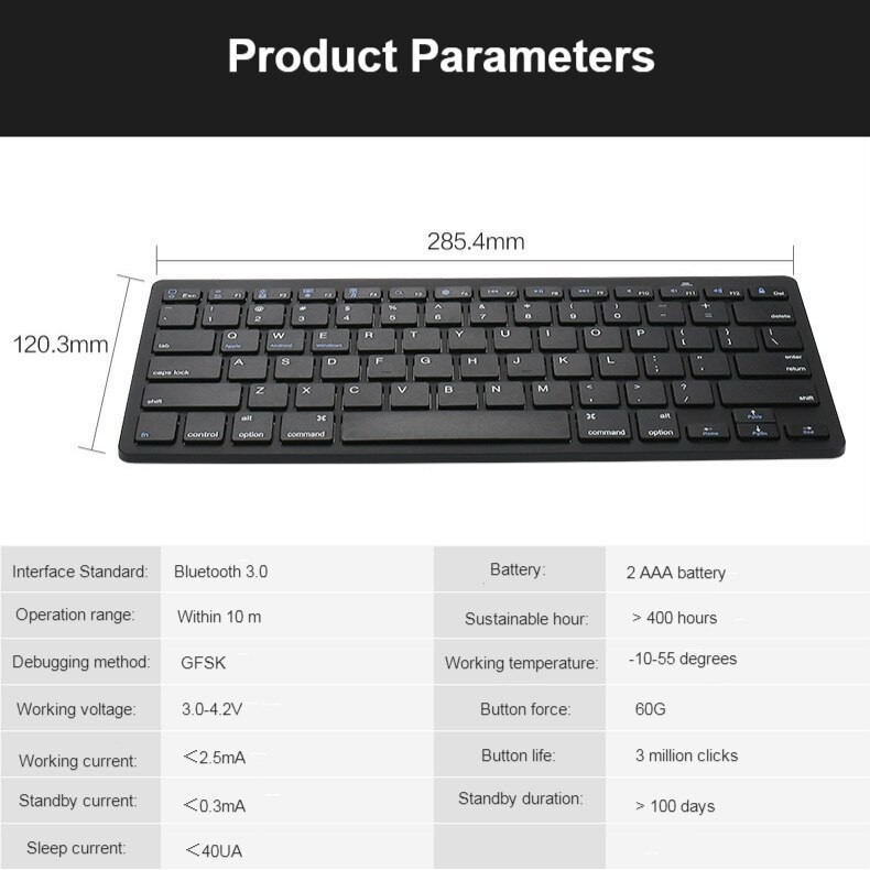 BK3001 - Universal Bluetooth 3.0 Wireless Keyboard - Battery Powered - Keyboard Tenaga Baterai AAA