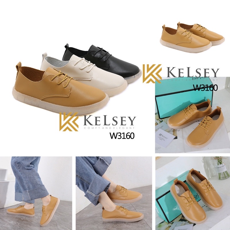(Gratis Sandal Random) Kelsey Sepatu Kulit 2cm Wanita W3160