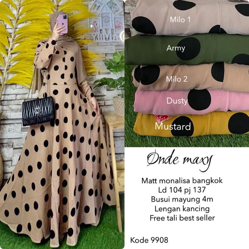 Gamis Ceruty Monalisa Polkadot Onde Maxy Mayung