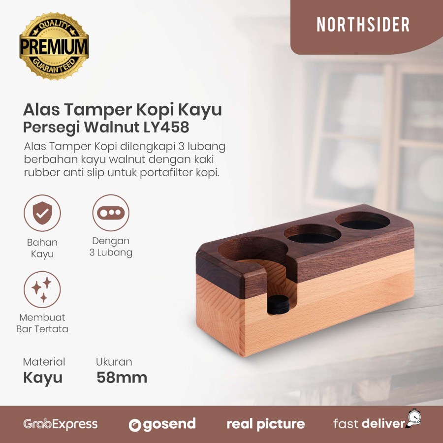 ALAS TAMPER KOPI KAYU PERSEGI | COFFEE PORTAFILTER HOLDER WALNUT LY458