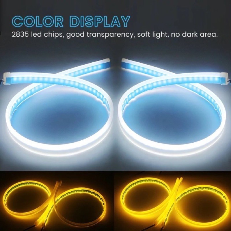 [2 PCS] Lampu LED Alis DRL Roll Up Sein Running Fleksibel Tahan Air Dual Color