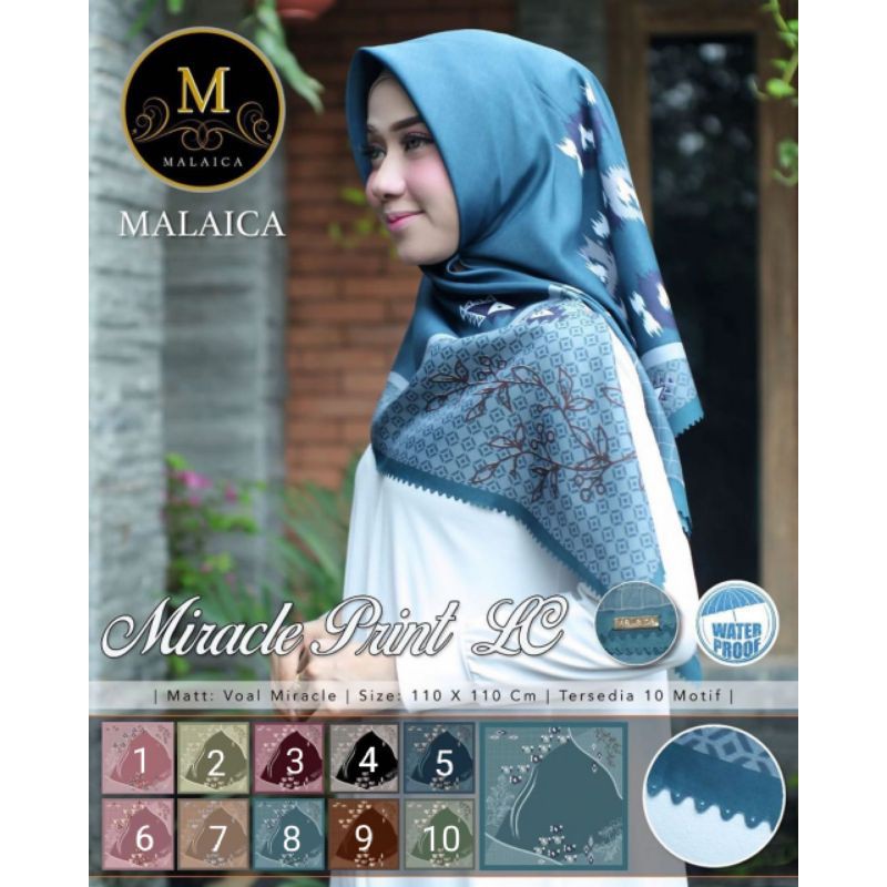 Malaica Miracle Print LC Hijab Segiempat Waterproof