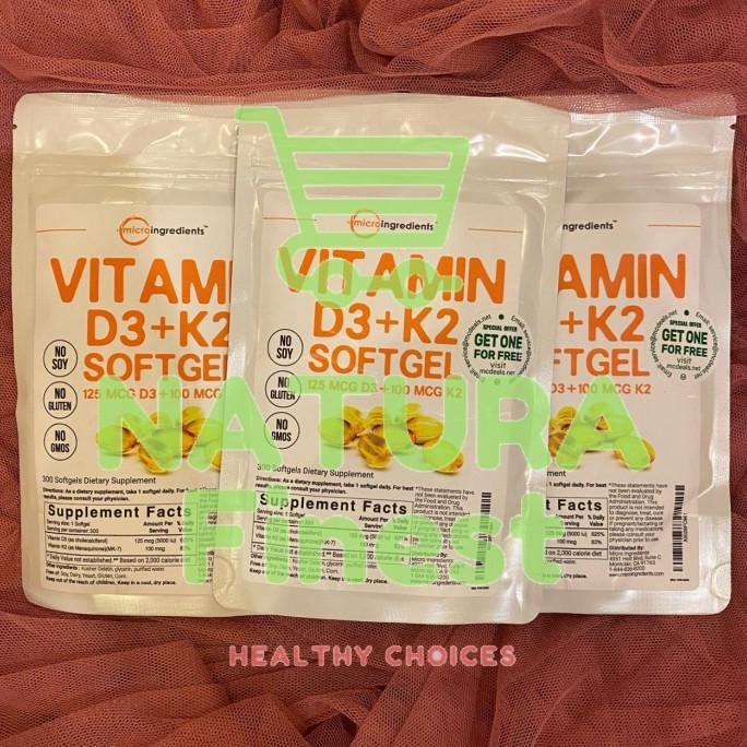 Microingredients Vitamin D3 5000 IU Plus K2 2 in 1 Vitamin D3K2 300 Lc