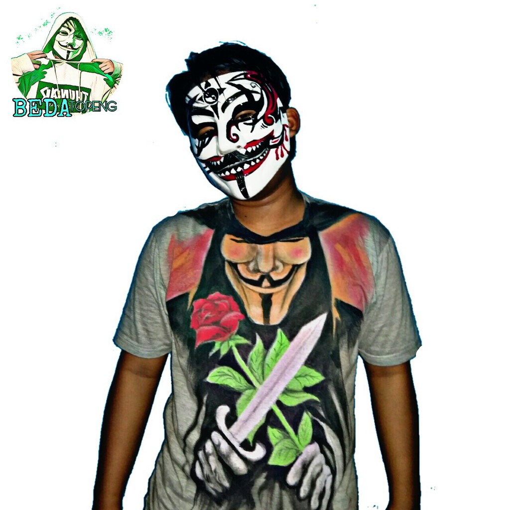 Paket Kaos Lukis V for vendetta dan Topeng Anonymous Custom