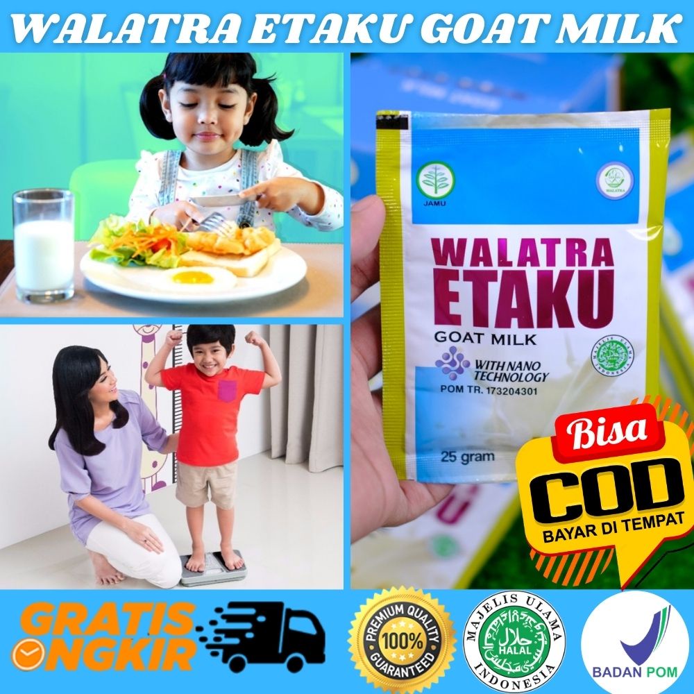 

Susu Penggemuk Badan Anak & Dewasa, Untuk Gemuk Badan, Penambah Berat Badan, Menambah Selera Makan, Susu penambah Nafsu Makan | Susu Kambing Etawa Bubuk Walatra Etaku Goat Milk - Susu Etawa Original Bagus Untuk Menjaga Kesehatan (1box isi 200 gr)
