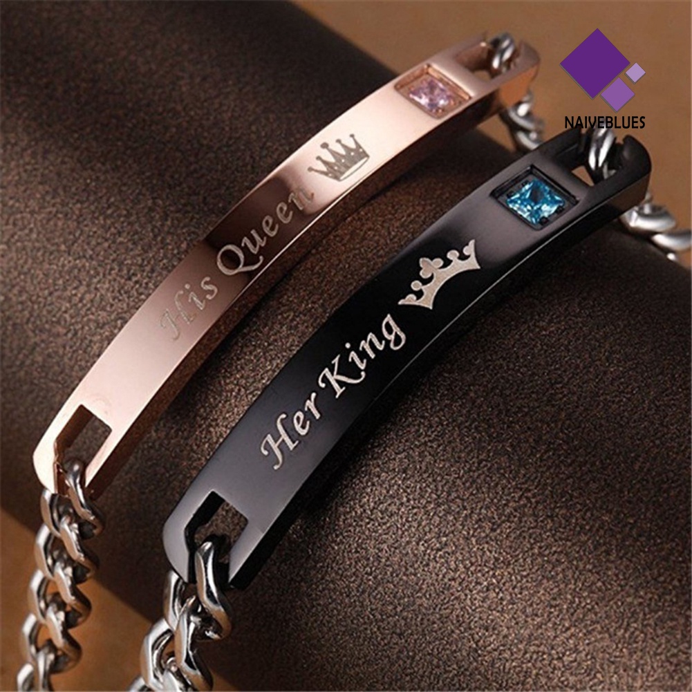 Gelang Bahan Titanium Steel Desain His Queen Her Beast King Untuk Pasangan