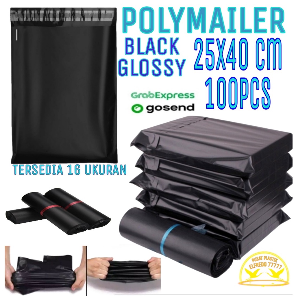 PLASTIK POLYMAILER 25X40 100PCS HITAM PE GLOSSY / PLASTIK PACKING AN ONILINE SHOP