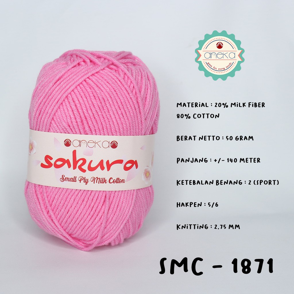 Benang Rajut Katun Susu 4 Ply / Sakura SMALL PLY Milk Cotton Yarn - 1871