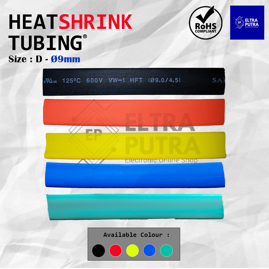 HEATSHRINK 9mm Warna Warni LENGKAP Ecer, Selongsong Selang Bakar (1 Meter)