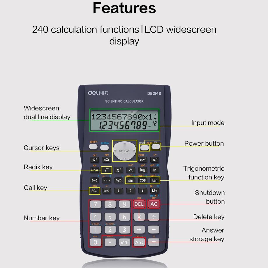 

Stok Banyak S0EWF Deli ED82MS Scientific Calculator Kalkulator Scientific 240 Function untuk sekolah dan kantor 75 Best Produk