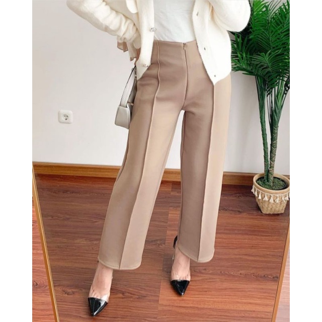 Highwaist Pants Kulot Scuba Jumbo Celana Panjang Kerja Wanita Ootd Kekinian Termurah Terlaris