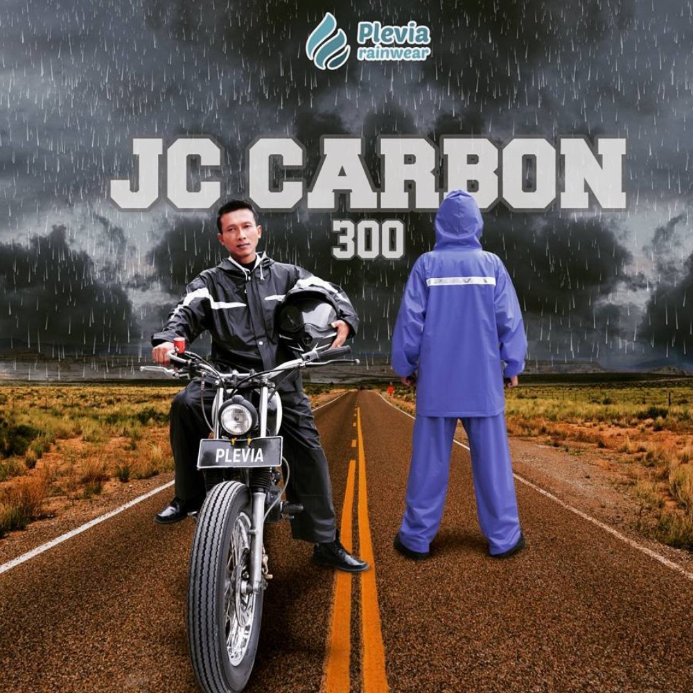 Jas Hujan Pria Dewasa Size XL Setelan Mantel Ujan Jaket Motor Touring Laki-laki Plevia Carbon 300