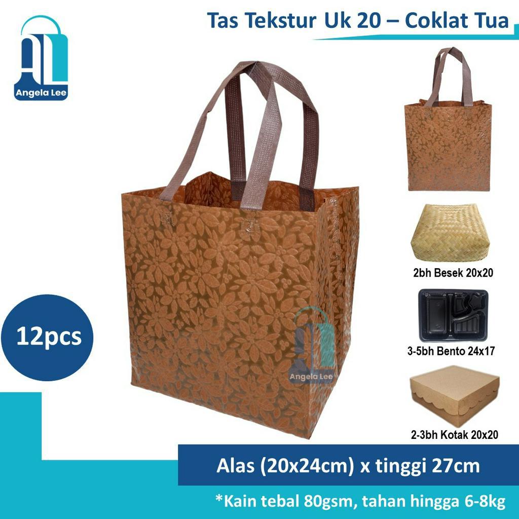 12pcs Tas Kain Spunbond Motif Timbul Tekstur Mewah muat 3bh nasi box uk.20x20cm