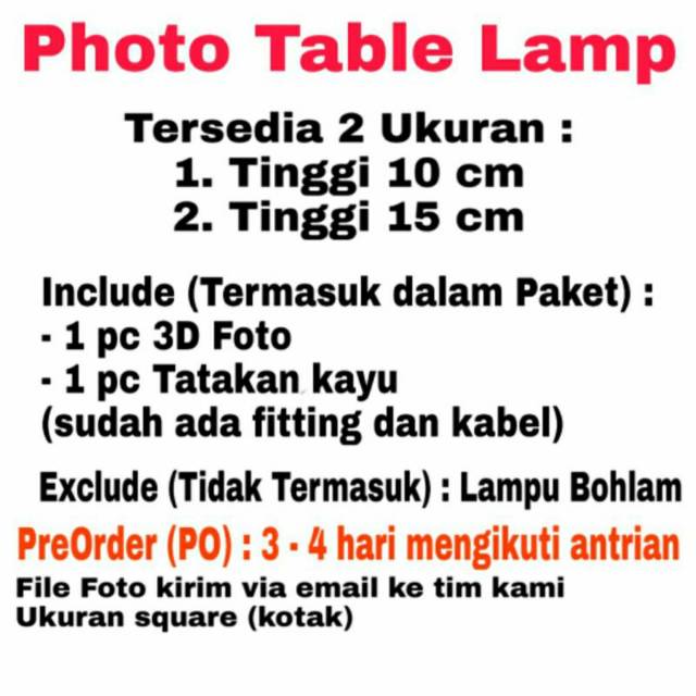 Custom 3D Photo Table Lamp Memorable Unique Lamp Lampu Meja Lampu Unik