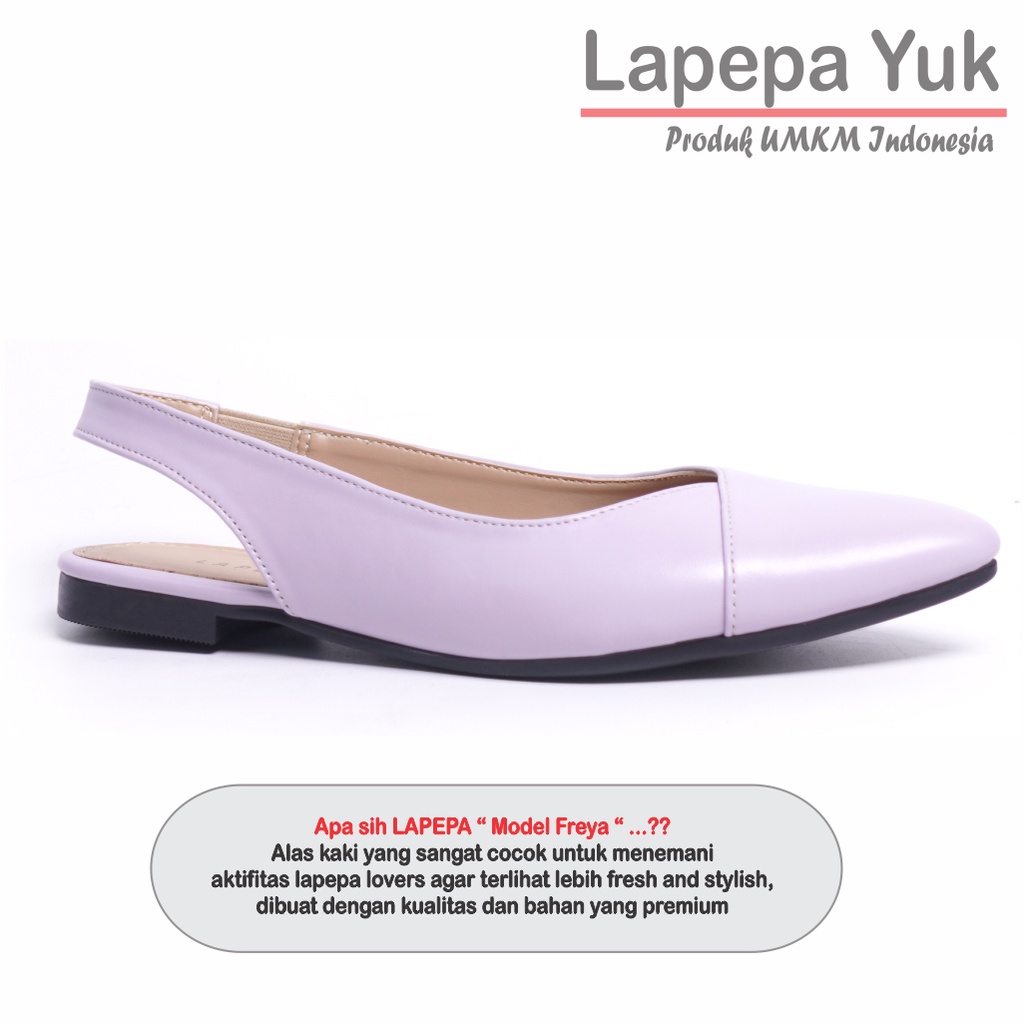 LAPEPA YUK - Sepatu Flat Shoes Wanita FREYA Untuk Kerja kantor Spatu Flatshoes Cewek Kuliahan Jalan Santai Casual Empuk Nyaman Slop Lancip Warna LILAC Kasual Ungu Strap Tali Selop Belakang Premium Original Kekinian Terbaru Shoes ORI Mall Official Store