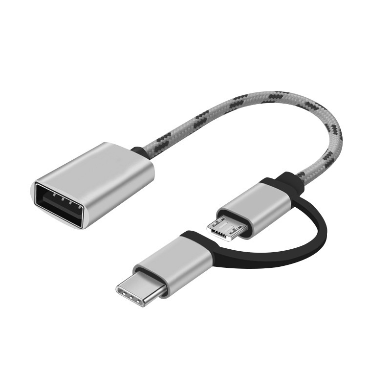 2 In 1 OTG Transfer Wiring USB To Micro USB Type C Braided Nylon Cables Data Sync Converter Electronic Accessories