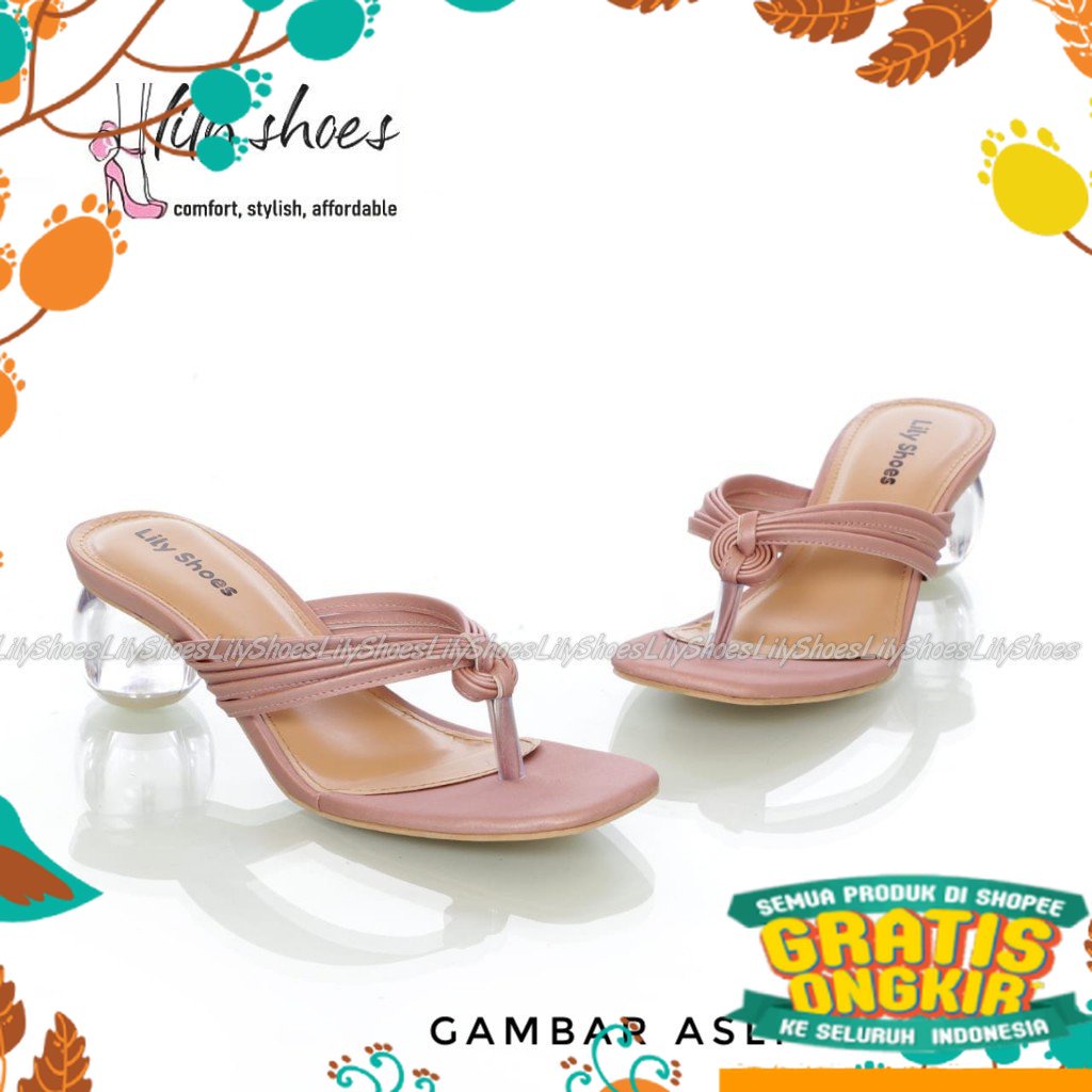 Tinggi pendek medium hitam putih polos slop  guru pdh pantofel / SARAH - Lily Shoes Sandal wanita bl