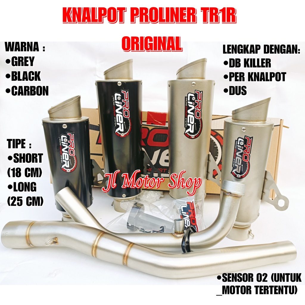 KNALPOT PRO LINER PROLINER TR1 TR 1 R SHORT LONG VIXION NEW R15 V3 VVA CBR150 CB150 SATRIA FU SONIC 150 GSX SUPRA GTR 150 R XSR 155 MT15 CBR150R FACELIFT CB150R XABRE R15 V1 V2 V3 V4 OLD KLX DTRACKER CBR CB 150 R VIXION R TITAN BLACK CARBON ORIGINAL