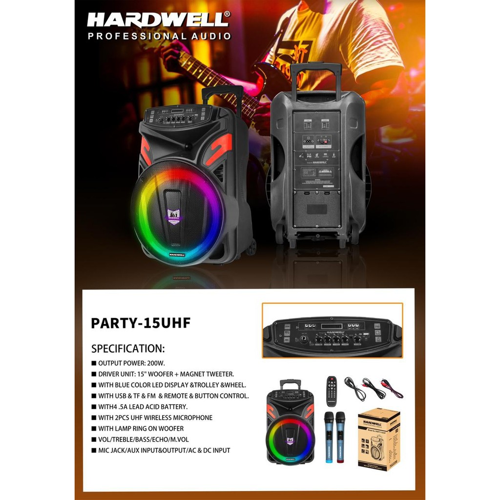 Speaker Portable 15 Inch Hardwell PARTY 15 UHF / PARTY 15UHF Original