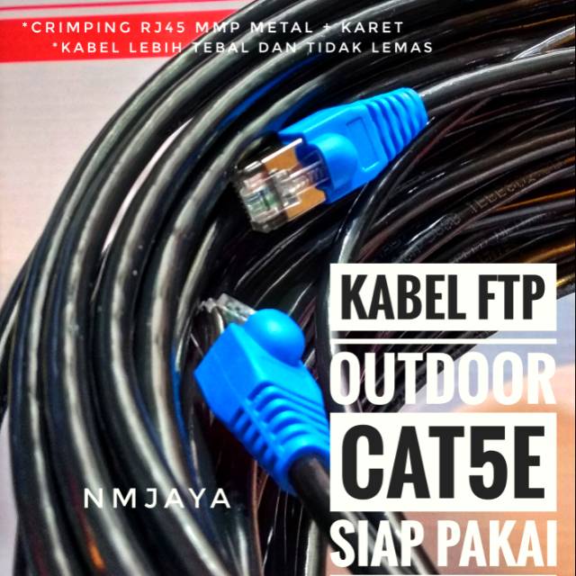 Kabel Lan Outdoor 15 Meter FTP CAT5e Siap Pakai sudah dicrimping rj45 besi dan plugbooth Vascolink Hitam