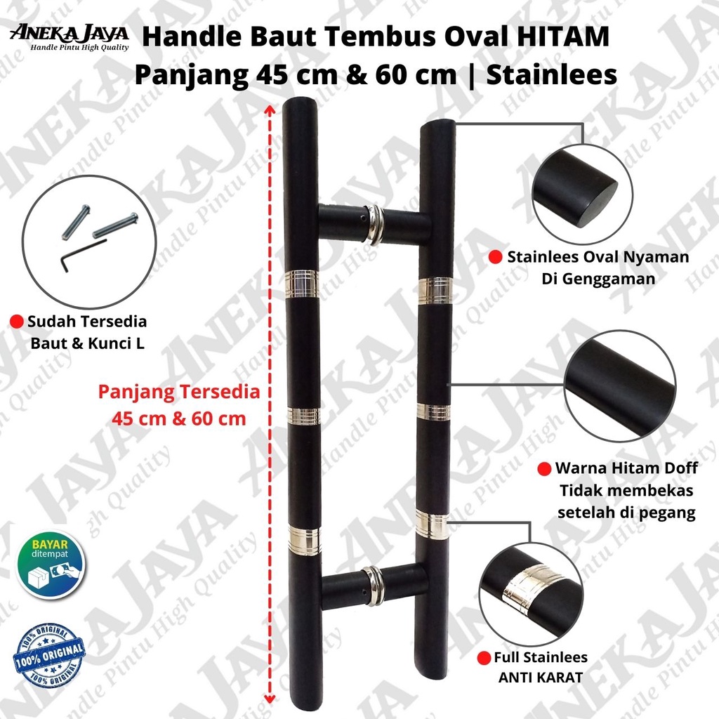 Handle pintu rumah baut tembus panjang 60 cm 45 cm warna hitam stainlees gagang tarikan pintu rumah mewah murah