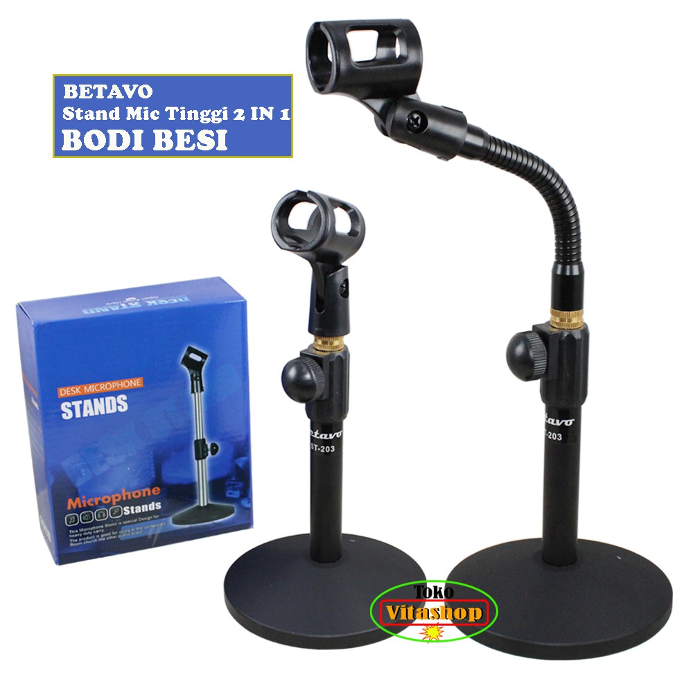 Stand Microphone ST-203 Bodi Besi Betavo Desk Stan Mic Elastis Iron Asli