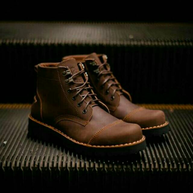 SEPATU KULIT PRIA BOOTS ORIGINAL PIEDE SAFETY BARAKA 2 BROWN CRAZY HORSE