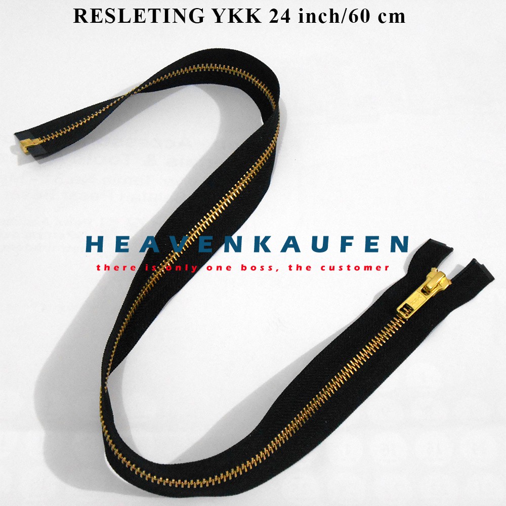 Resleting/Zipper Jaket YKK Besi Hitam-Gold 60 cm (24 inch) Satu Arah (Bukan Bolak Balik)