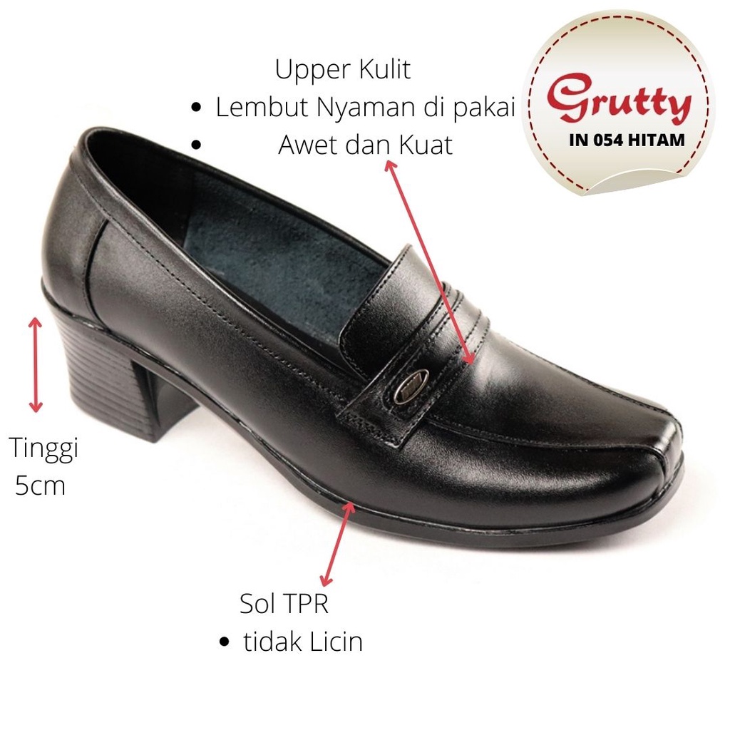 Sepatu Wanita Kerja Pantofel Kantor Pantopel Formal Wanita Grutty IN054 Hitam Hak Tahu 5cm