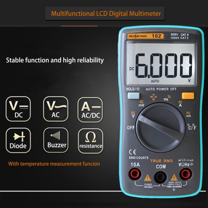 Pocket Size Digital Multimeter AC/DC Voltage Tester Temperature Black