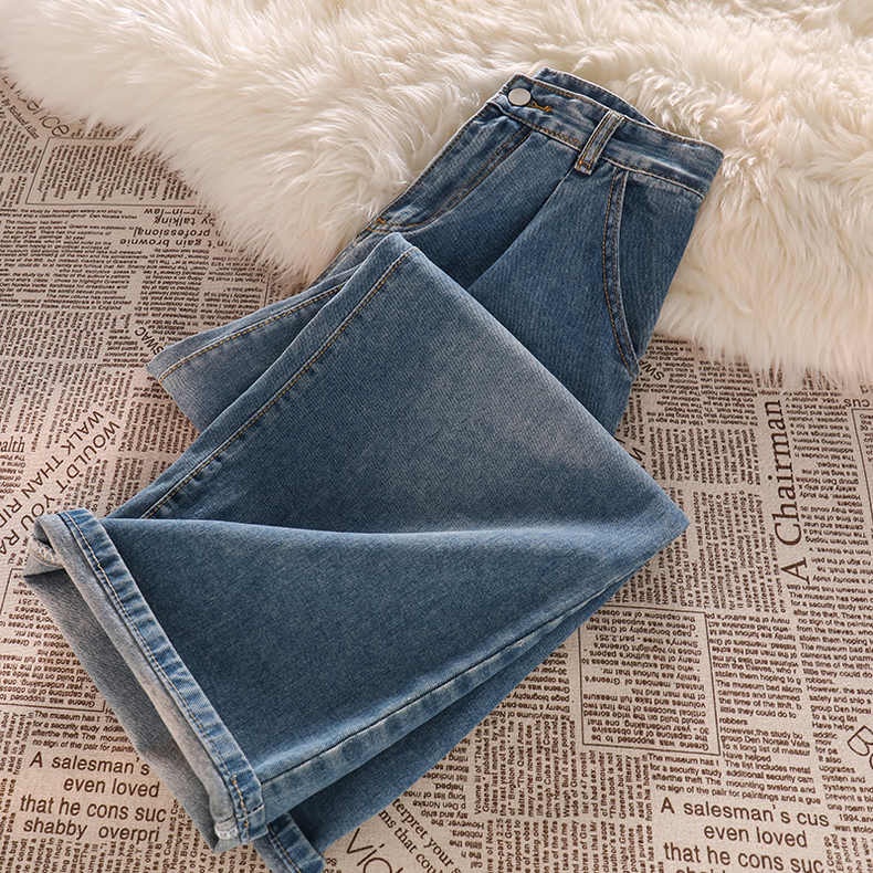 Biru retro Korean Highwaist Kulot Celana Jeans Wanita