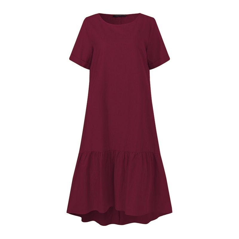 ZANZEA Women Summer Short Sleeved Casual Loose Ruffled Midi Dress Party Beach Dresses