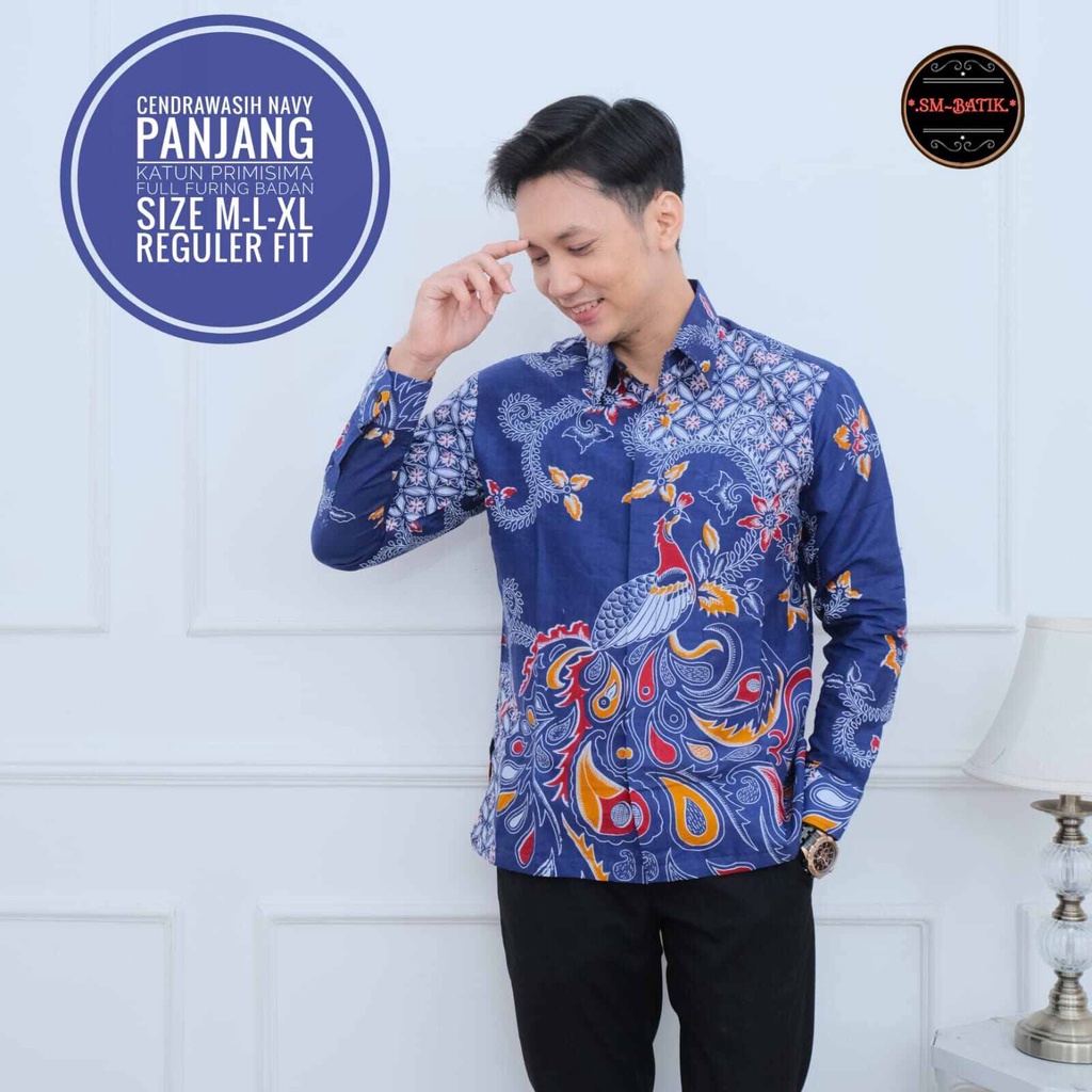 Kemeja batik pria warna biru navy terbaru full furing / batik cowok lengan panjang warna navy kekinian