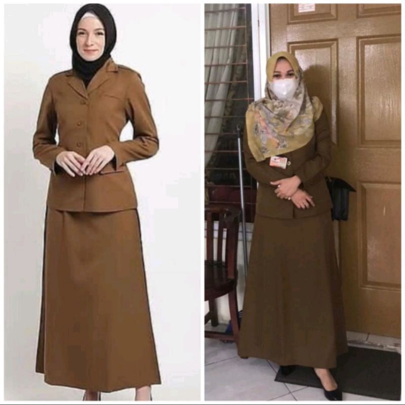 Baju Dinas Wanita Pemda Aceh Blazer PNS ASN Keki Seragam Pemda Khaki Wanita Baju Guru coklat tua