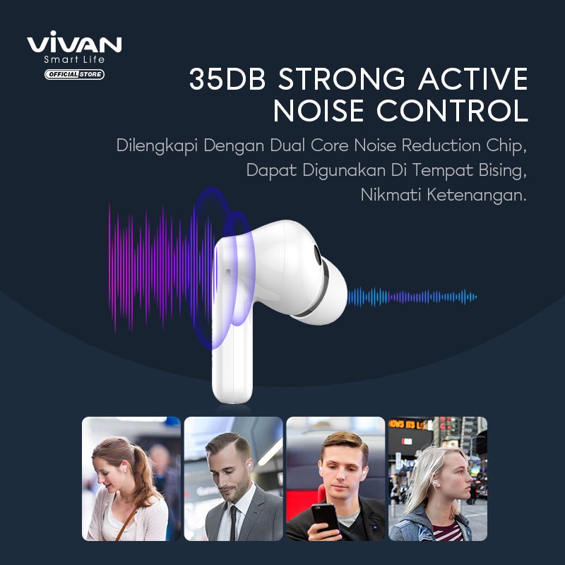 handfree earphone hanset TWS Noise Cancelling Vivan Liberty T300NC (Hybrid ANC, -35dB)