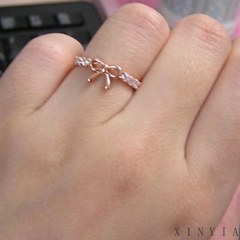 Xia.id Cincin Desain Pita Hias Berlian Gaya Simple Untuk Wanita