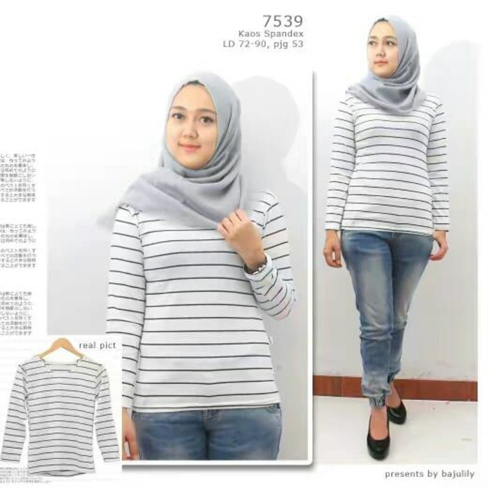 BAJU MURAH / BAJU WANITA /  KAOS O NECK STRIPE TEE L/ KAOS BELANG LENGAN PANJANG