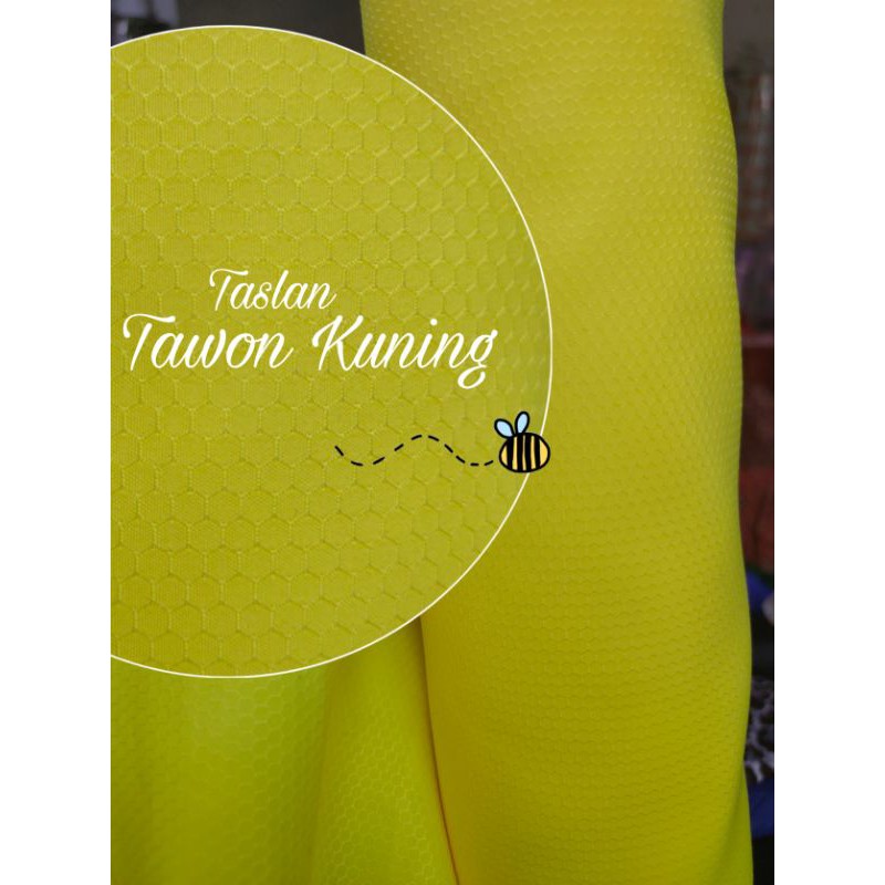 bahan kain motif tawon kuning sarang lebah hexagonal hexagon taslan nylon yard gulungan